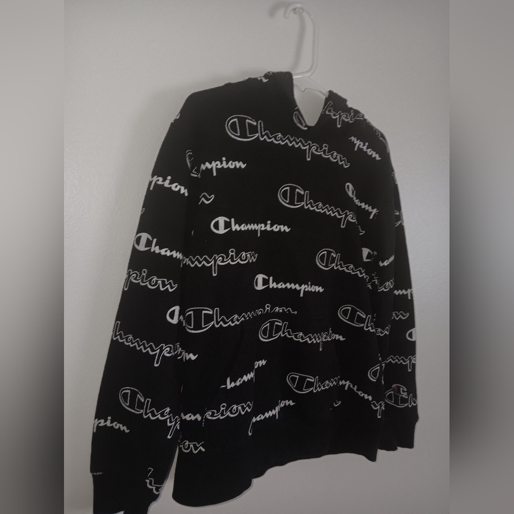 Champion Black Hoodie with Logo Print